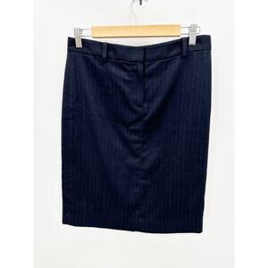 Theory Womens Navy Blue Pinstripe‎ Wool Blend Pencil Skirt Size 4 Office Career